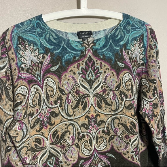 Talbots Audrey Pure Cashmere Sweater Paisley 3/4 Length Sleeves - Picture 9 of 11